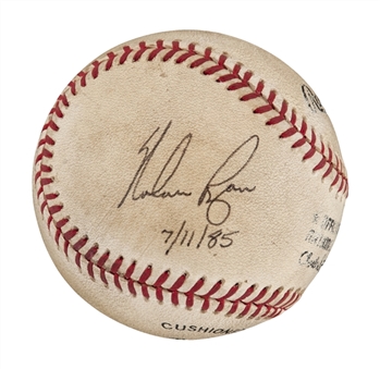 Nolan Ryan Game Used and Signed Baseball from 4,000th Strikeout Game 1985 (PSA and MEARS LOA)